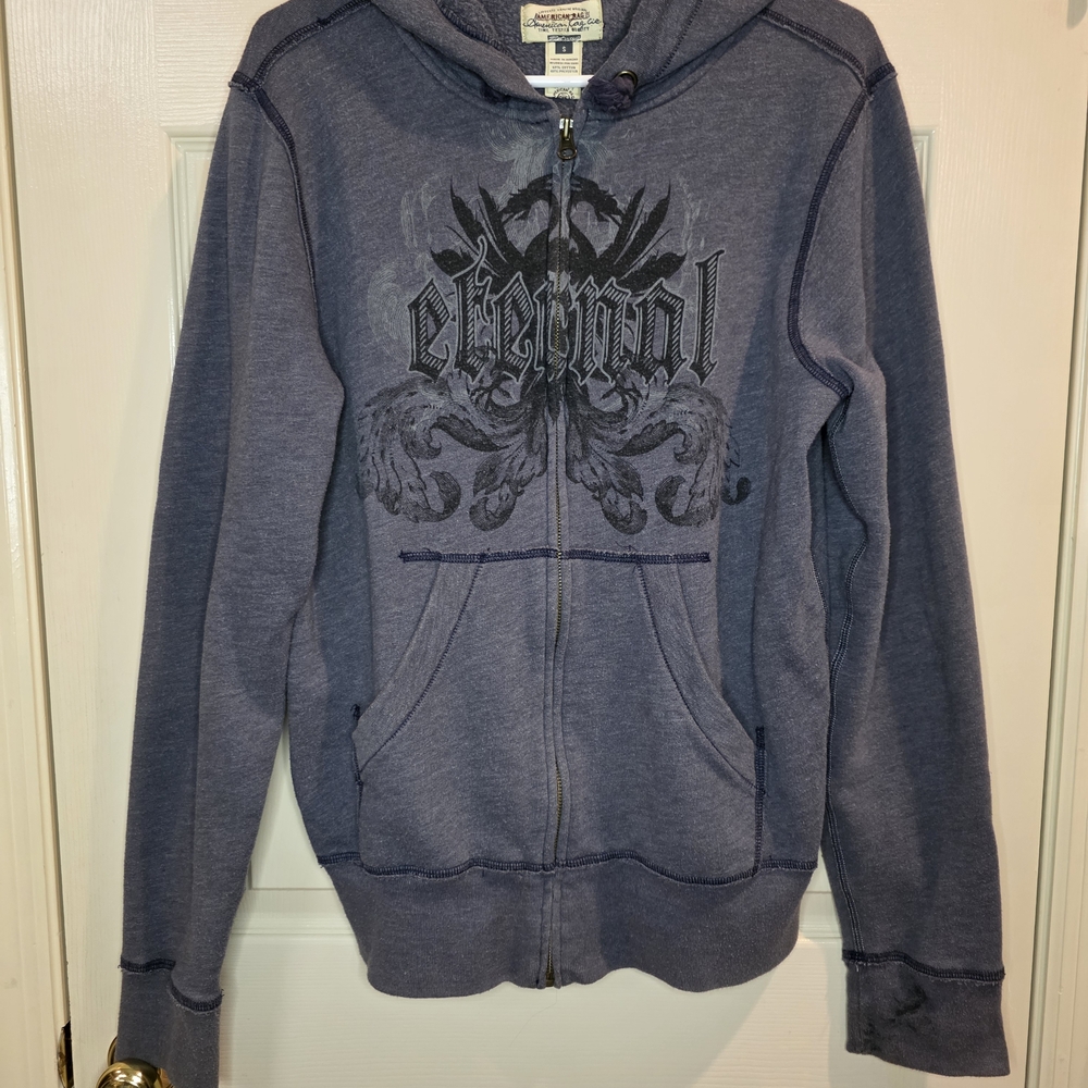 American Rag Cie Men’s Medium Gray Eternal Graphic Zip Up Hoodie Y2K Goth